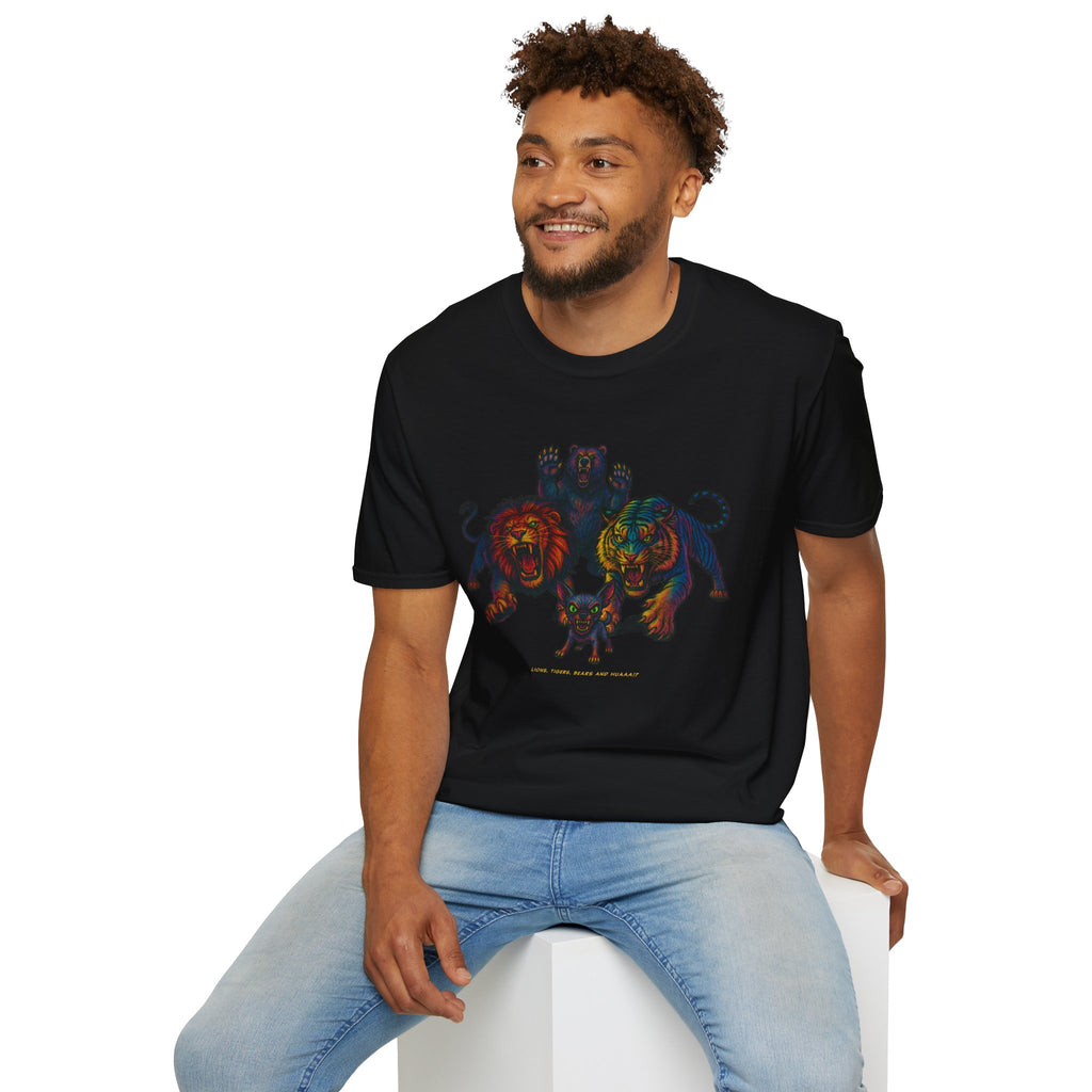Lions Tigers Bears & HUAA!? T-Shirt : Vibrant Animal Graphic Tee | Unisex Wildlife Shirt | Gift for Art and Nature Lovers, Chihuahua Lover