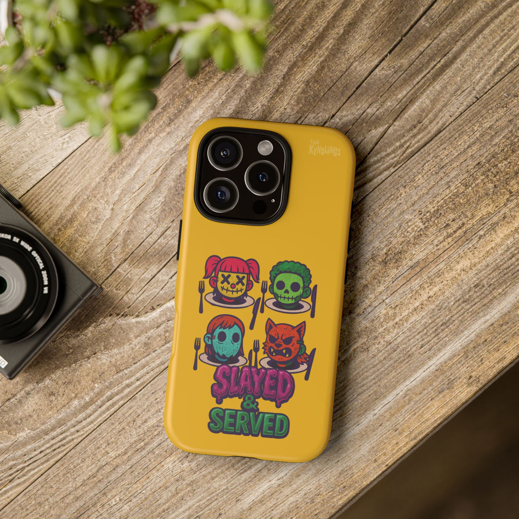 Slayed & Served Phone Case - Creepy Cute Masked Kids Neon Kawaii Horror Cover for iPhone and Samsung