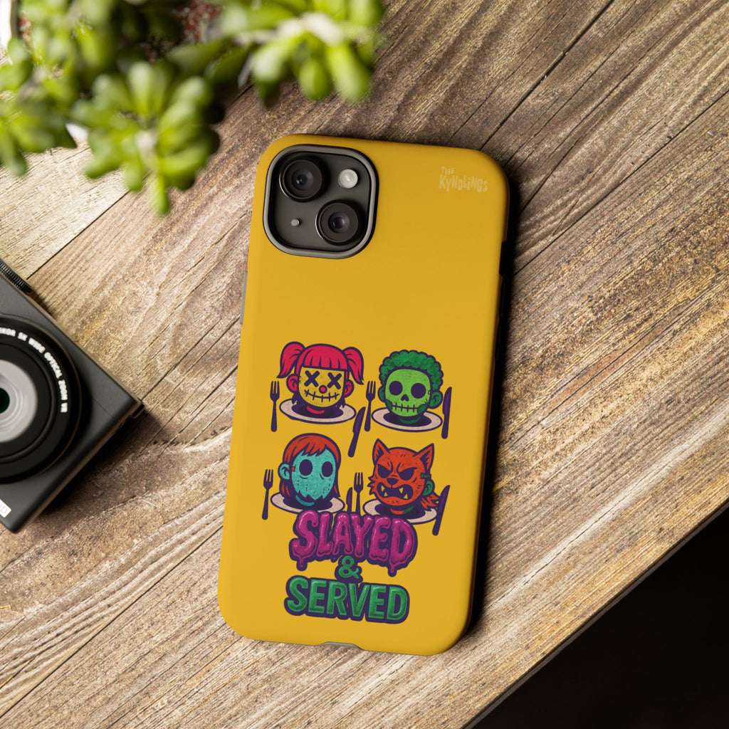 Slayed & Served Phone Case - Creepy Cute Masked Kids Neon Kawaii Horror Cover for iPhone and Samsung
