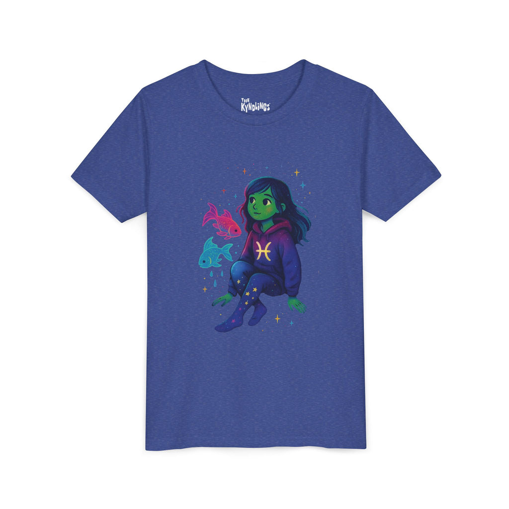 Pisces Zodiac Girl Youth T-Shirt | Astrology Gift for Kids | Cute Zodiac Sign Tee