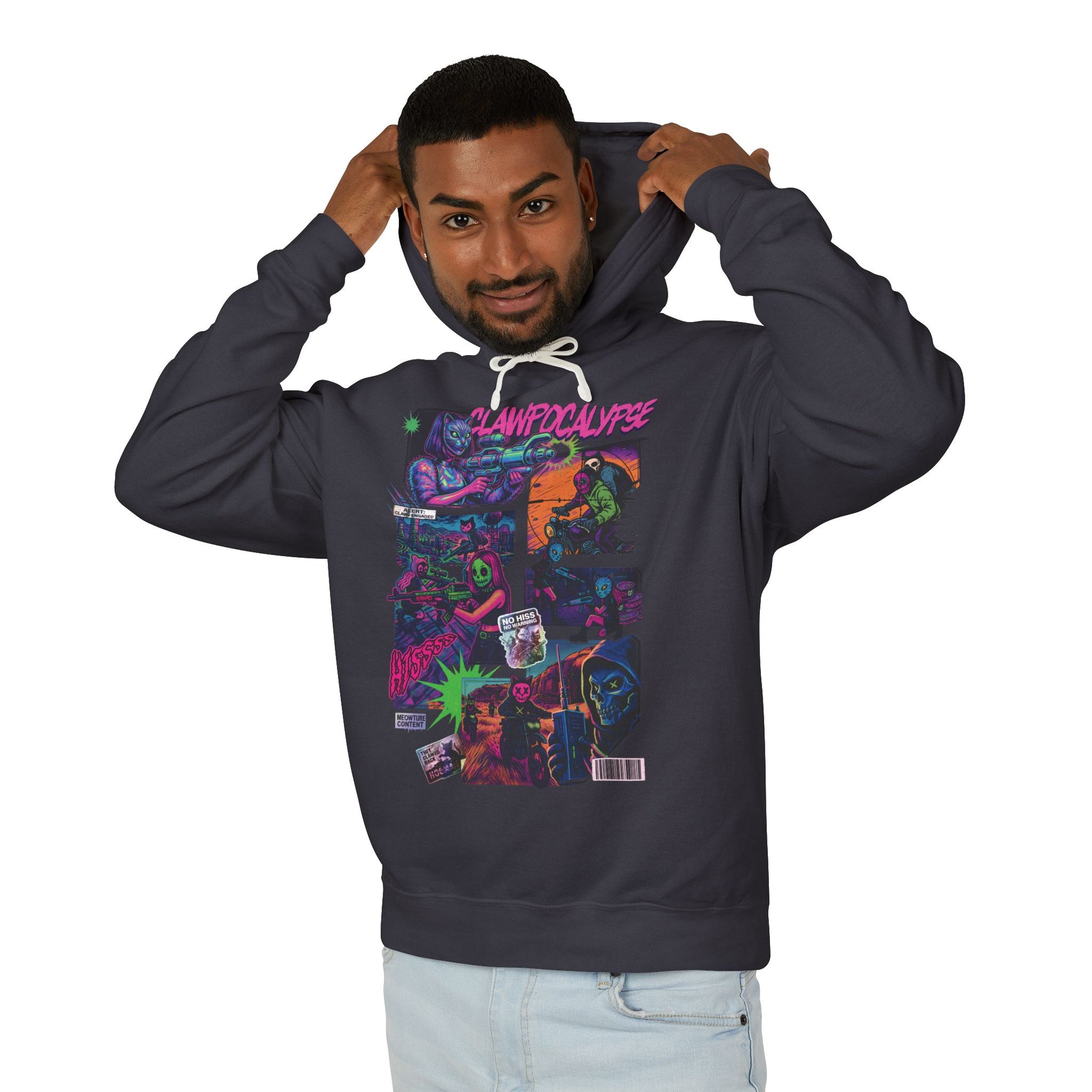 CAT-ACLYSM Hoodie - Comic Zine Style Retro Graphic Unisex Lightweight Hooded Sweatshirt