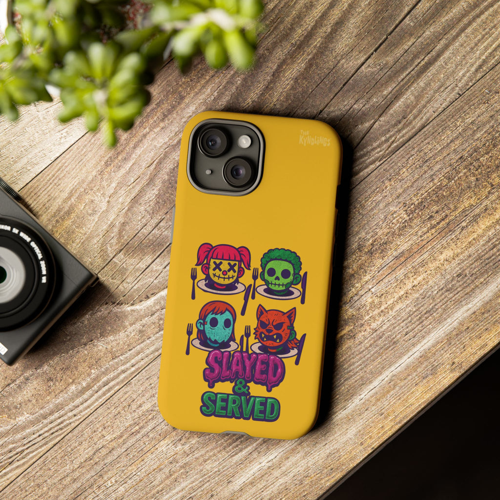 Slayed & Served Phone Case - Creepy Cute Masked Kids Neon Kawaii Horror Cover for iPhone and Samsung