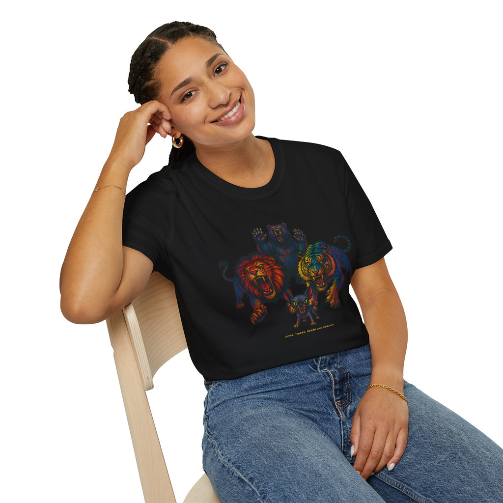 Lions Tigers Bears & HUAA!? T-Shirt : Vibrant Animal Graphic Tee | Unisex Wildlife Shirt | Gift for Art and Nature Lovers, Chihuahua Lover