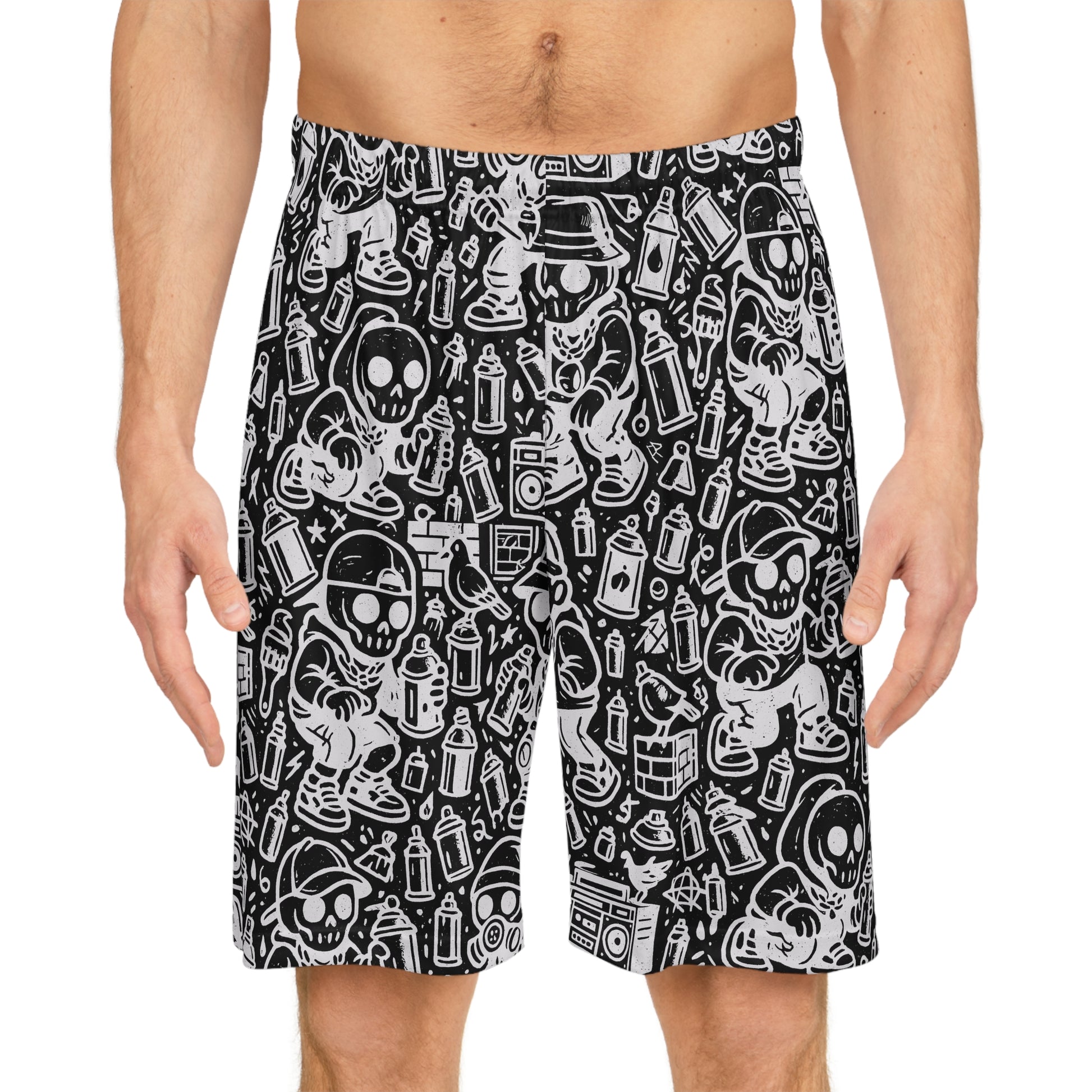 Graffiti Artist Skull Print Basketball Shorts