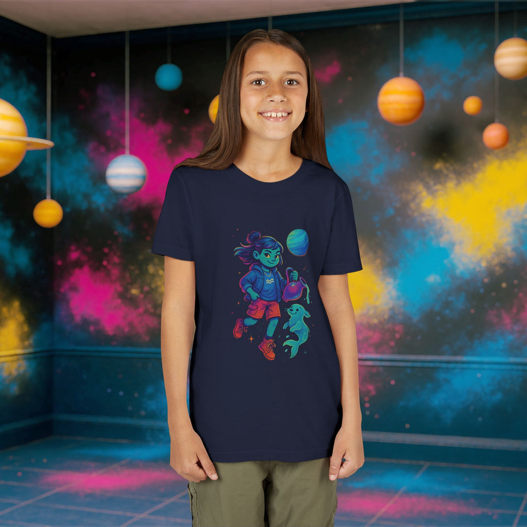 Aquarius Zodiac Girl Youth T-Shirt | Astrology Gift for Kids | Cute Zodiac Sign Tee