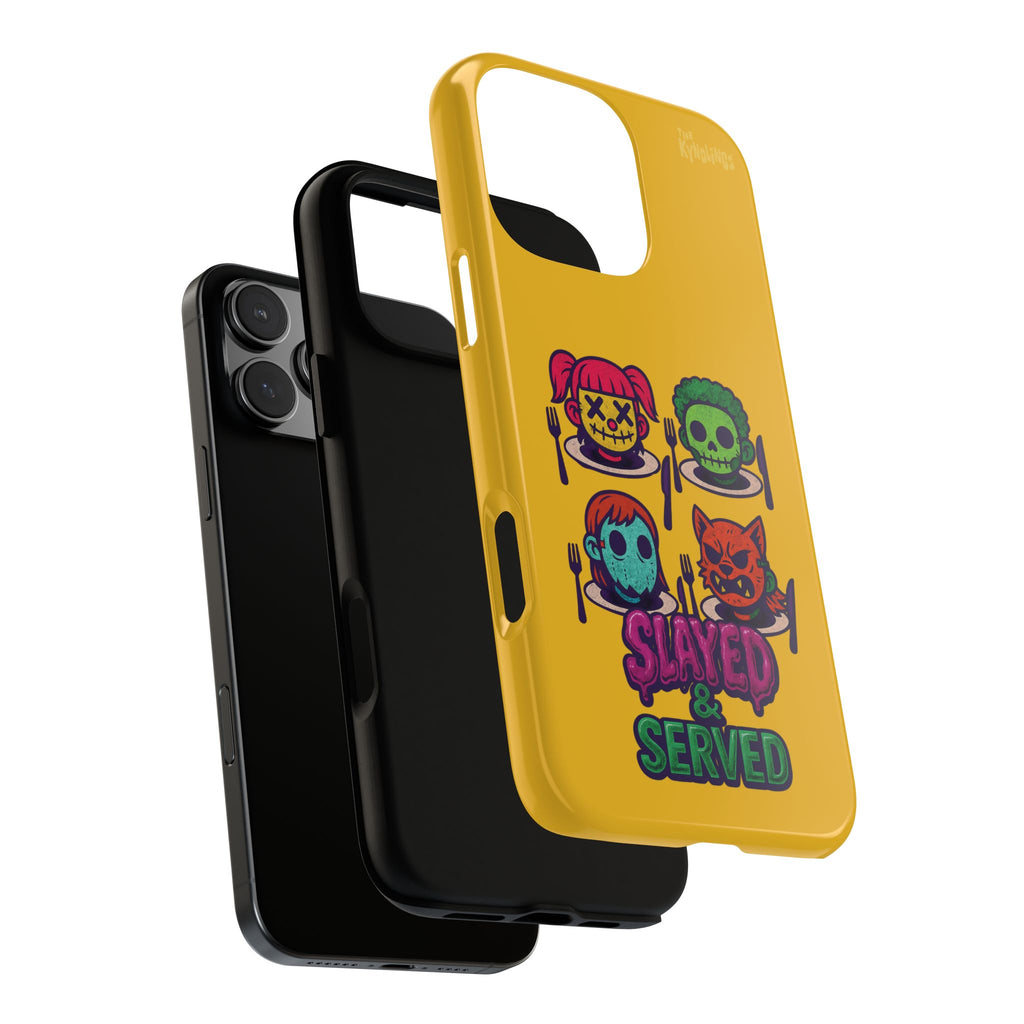 Slayed & Served Phone Case - Creepy Cute Masked Kids Neon Kawaii Horror Cover for iPhone and Samsung
