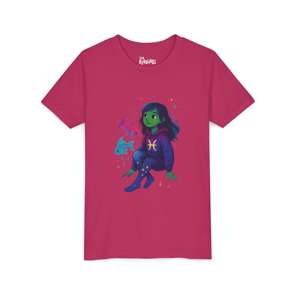 Pisces Zodiac Girl Youth T-Shirt | Astrology Gift for Kids | Cute Zodiac Sign Tee