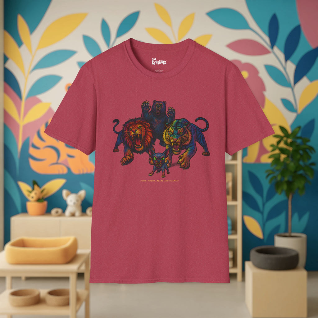 Lions Tigers Bears & HUAA!? T-Shirt : Vibrant Animal Graphic Tee | Unisex Wildlife Shirt | Gift for Art and Nature Lovers, Chihuahua Lover